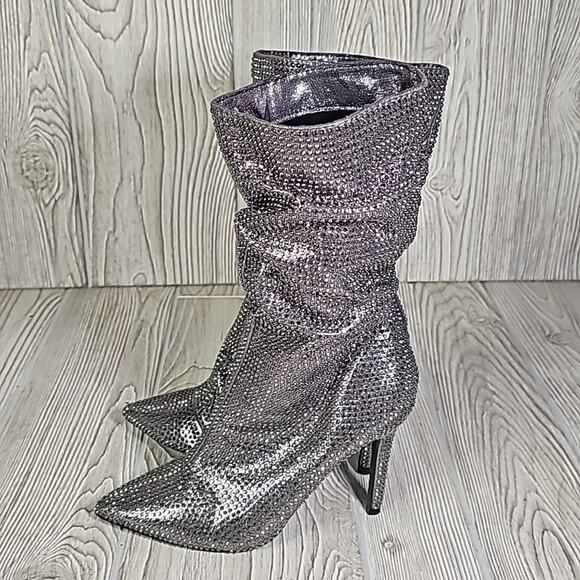 Thalia Sodi Raquell Booties Pewter Bling Heeled Boots Womens Size 5 NEW - Picture 4 of 16